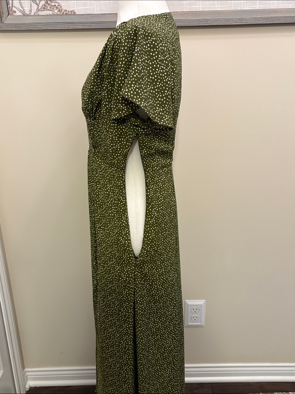 Blue Rain Green Polka Dot V-Neck Maxi Dress Size Small side zipper - Picture 10 of 16